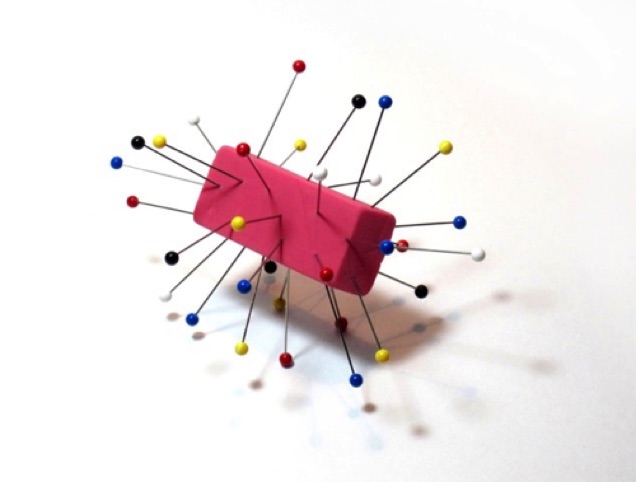 Acts of Immobilization No. 3, 2009, eraser, colorball pins, 3" x 4.5" x 3.5"