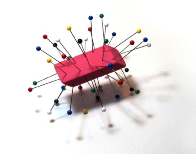 Acts of Immobilization No. 2, 2009, eraser, colorball pins, 3" x 4.5" x 3.5"