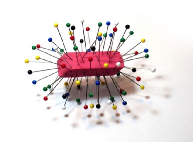 Acts of Immobilization No. 1, 2009, eraser, colorball pins, 3" x 4.5" x 3.5"