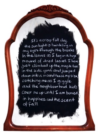 Mary Age 6, 2015, 
chalk on mirror, 34" x 24"