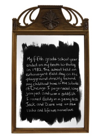 Lisa Age 10, 2015, 
chalk on mirror, 40 1/4" x 24"