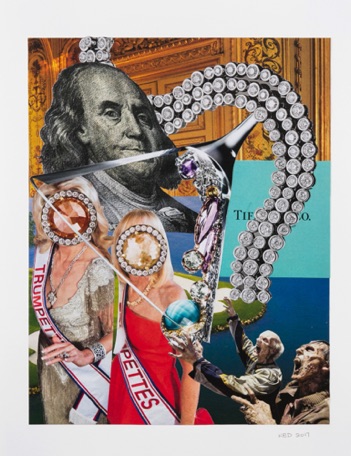 Unending Greed, 2017, collage on paper, 14" x 11"